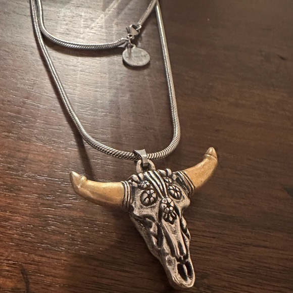 Alex & Ani Spirited Skull, large, two tone necklace - Picture 4 of 10